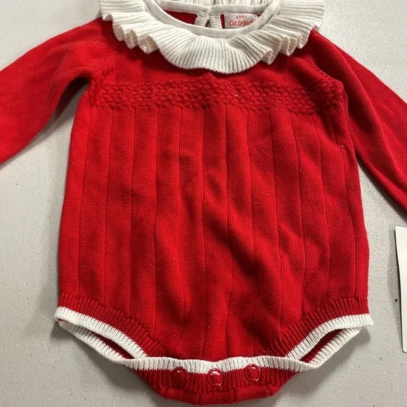 Baby red and white ruffled onesie sweater - Picture 5 of 12